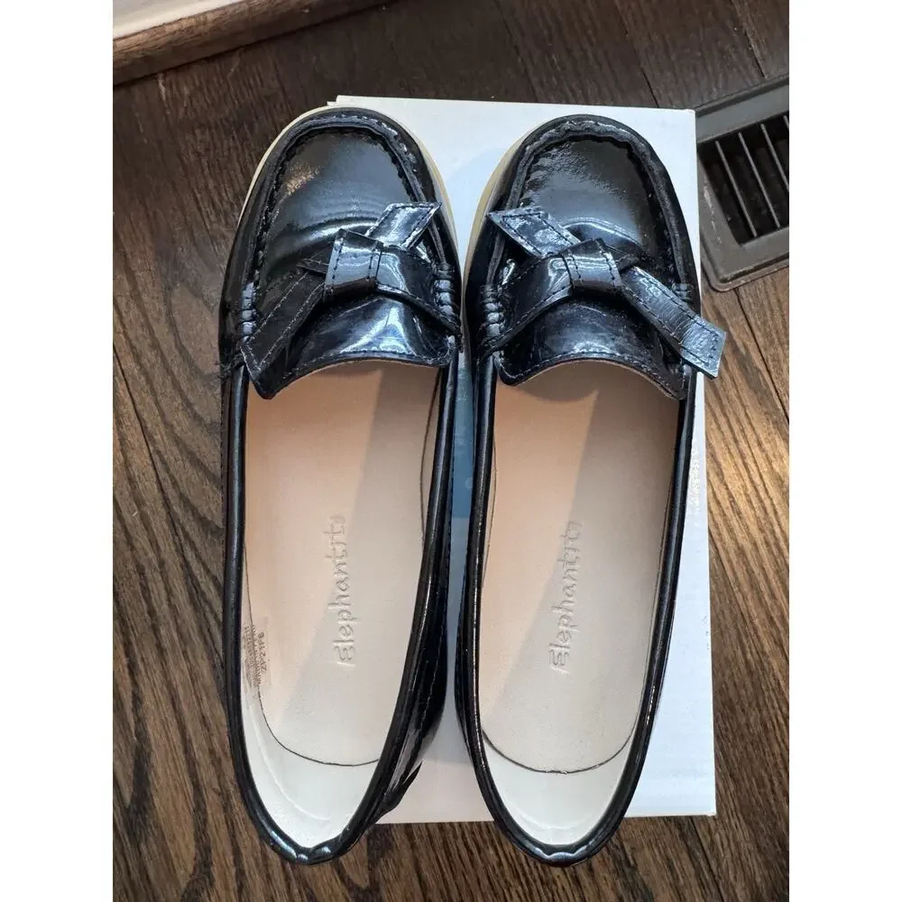 Elephantito Bow Moccasin Black Patent Leather Little Girls 11.5 NIB $80 MSRP